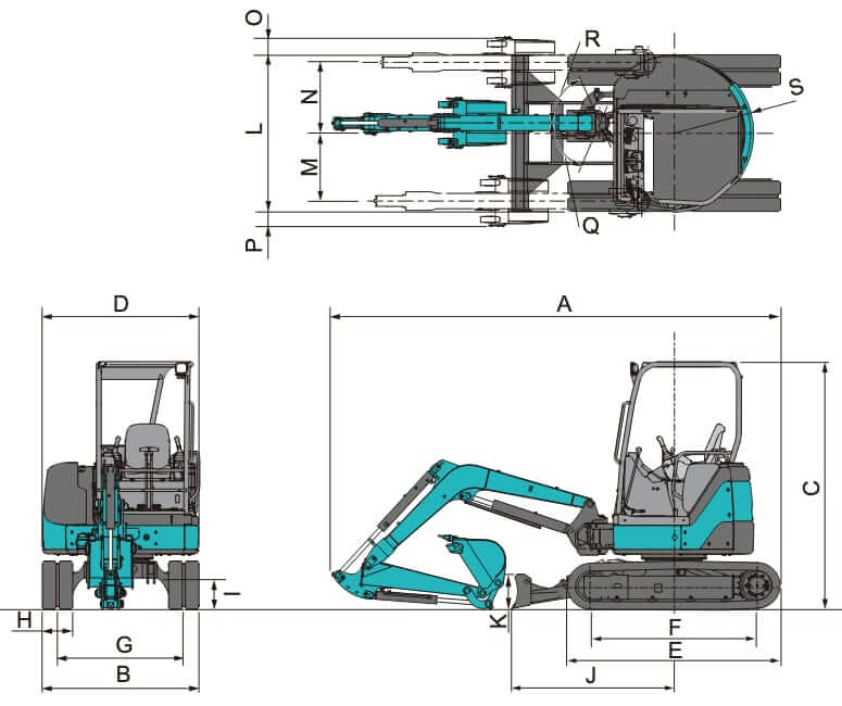 Airman AX30U-4 Mini Excavator Dimensions