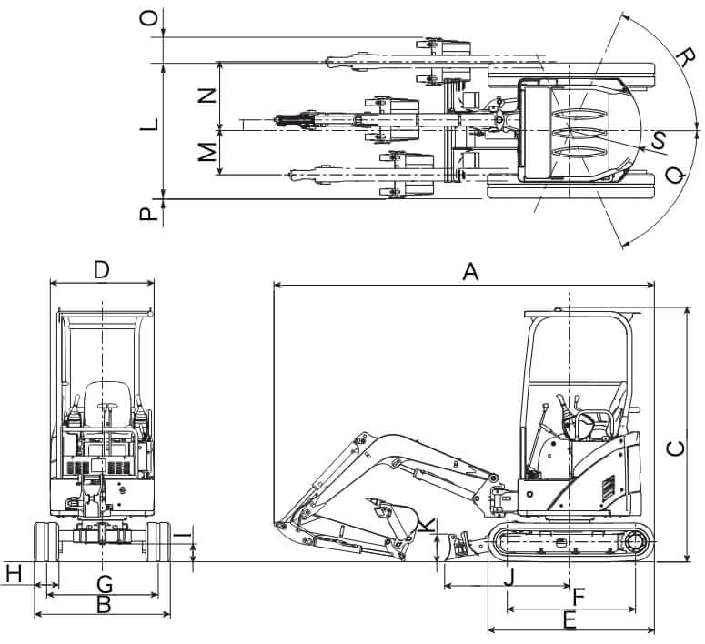 Airman AX35U-4 Mini Excavator Dimensions