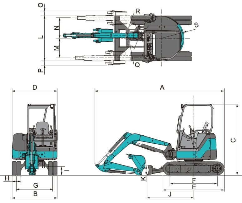 Airman AX40U-4 Mini Excavator Dimensions
