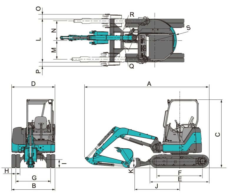 Airman AX50U-4 Mini Excavator Dimensions