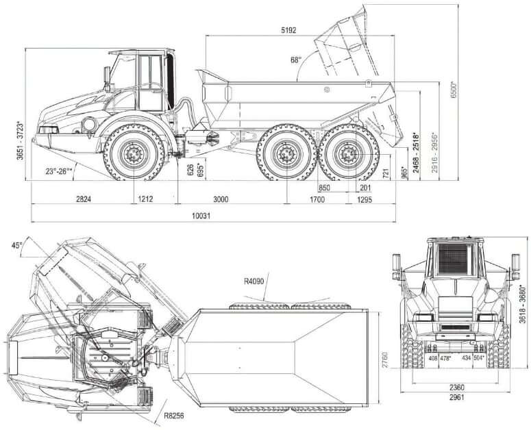 Astra ADT30C Articulated Dump Truck Dimensions and Weights