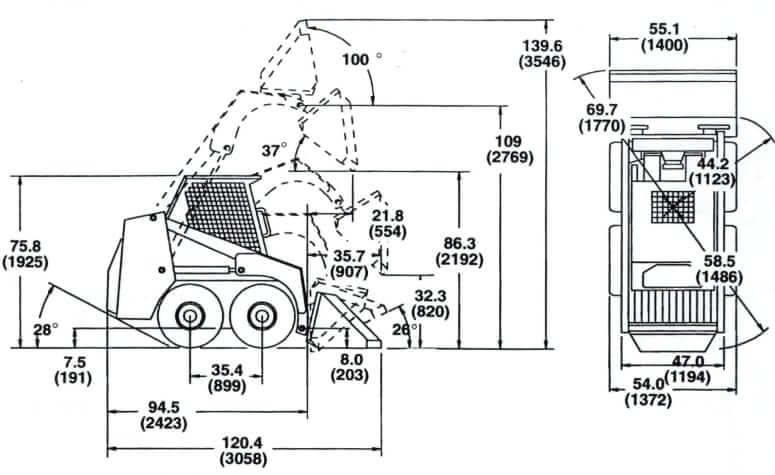 Bobcat 742B Skid Steer Loader Dimensions