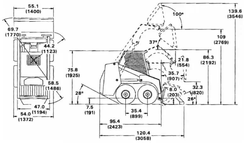 Bobcat 743B Skid Steer Loader Dimensions