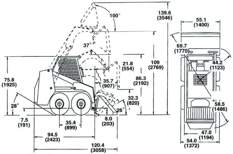 Bobcat 743DS Skid Steer Loader Dimensions