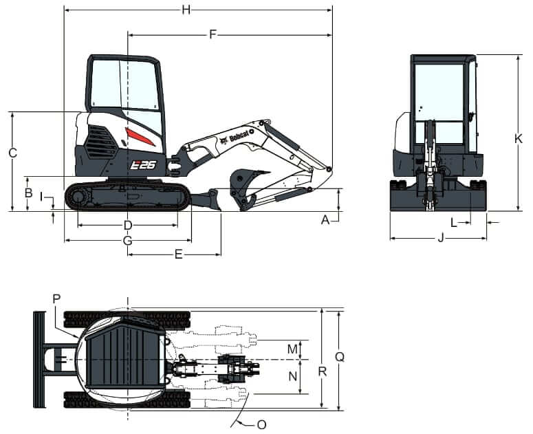 Bobcat E26 Mini Excavator Dimensions