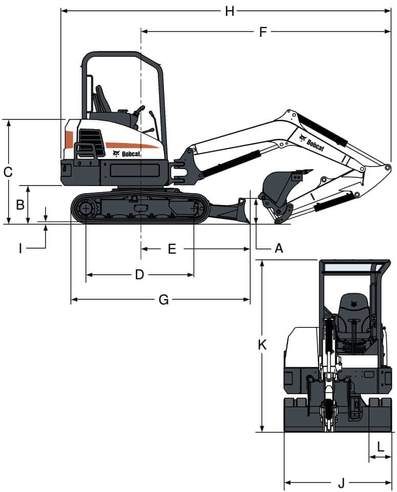 Bobcat E32 Mini Excavator Dimensions