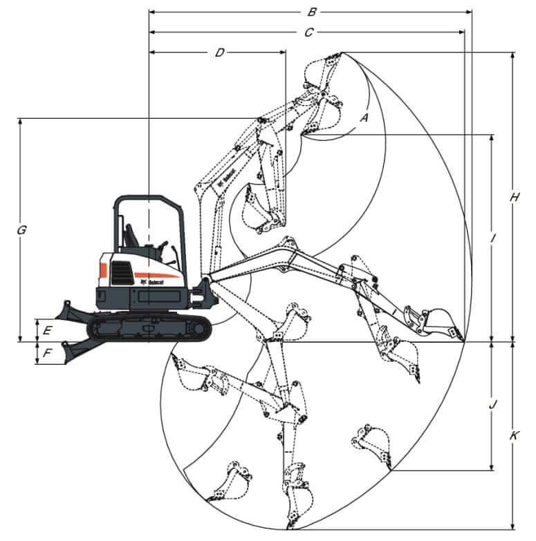 Bobcat E35 Mini Excavator Working Range