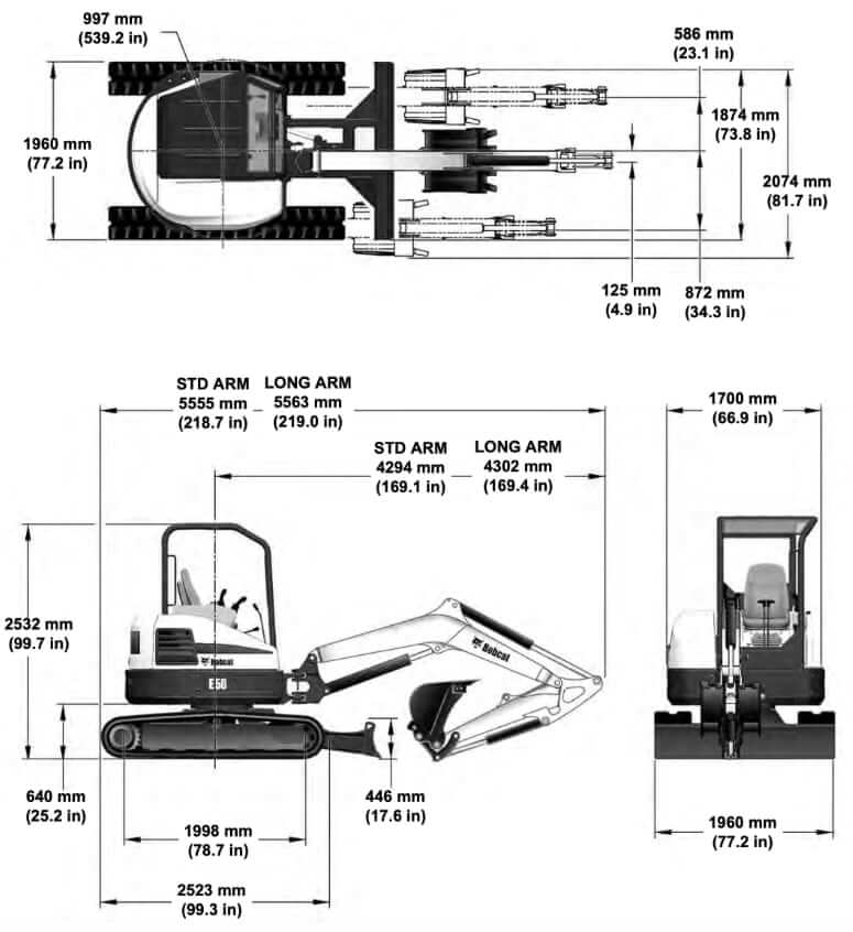 Bobcat E50 Mini Excavator Dimensions