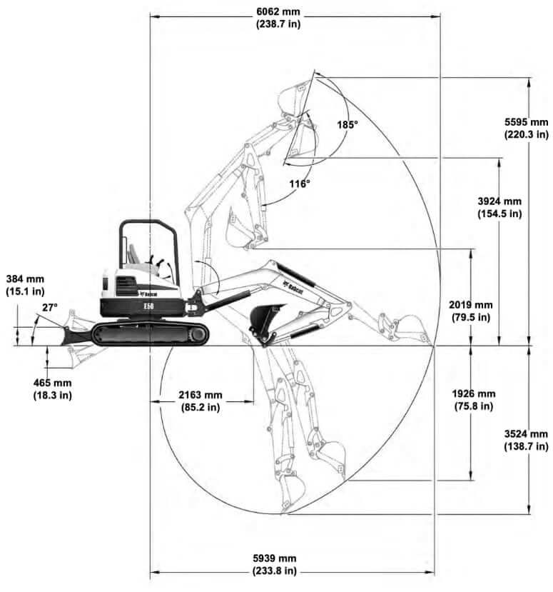 Bobcat E50 Mini Excavator Working Range