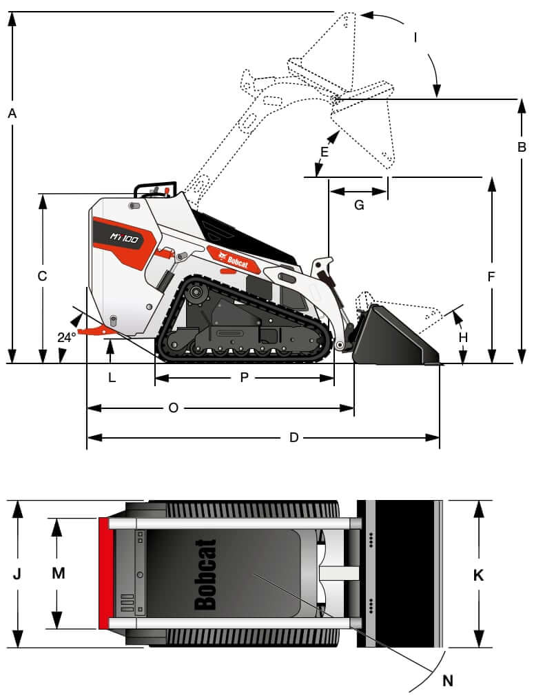 Bobcat MT100 Mini Track Loader Dimensions