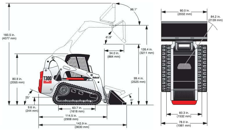 Bobcat T300 Compact Track Loader Dimensions