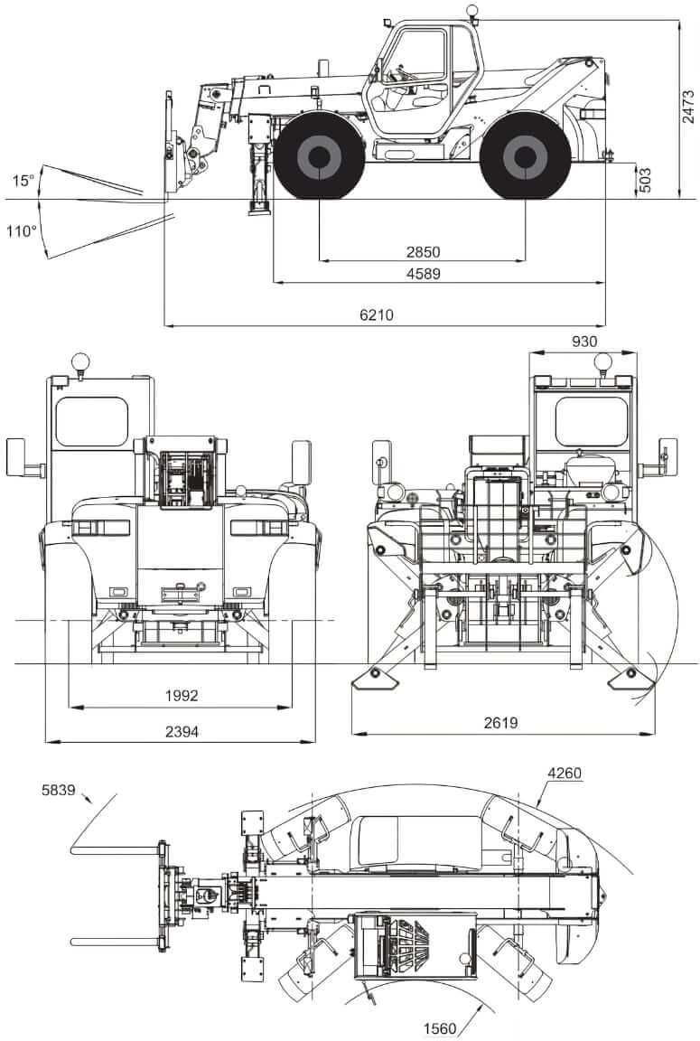 Bobcat T40170 Telehandler Dimensions