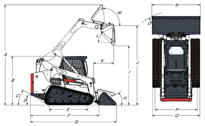 Bobcat T770 Compact Track Loader Dimensions and Working Range