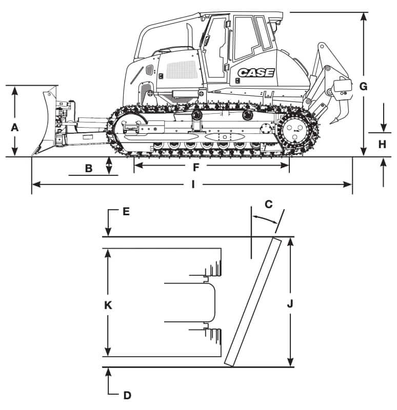 Case 2050M Dozer Dimensions XLT and LGP
