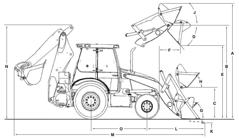 Case 580 Super N Backhoe Loader (2010, 445TA Tier 3) Dimensions