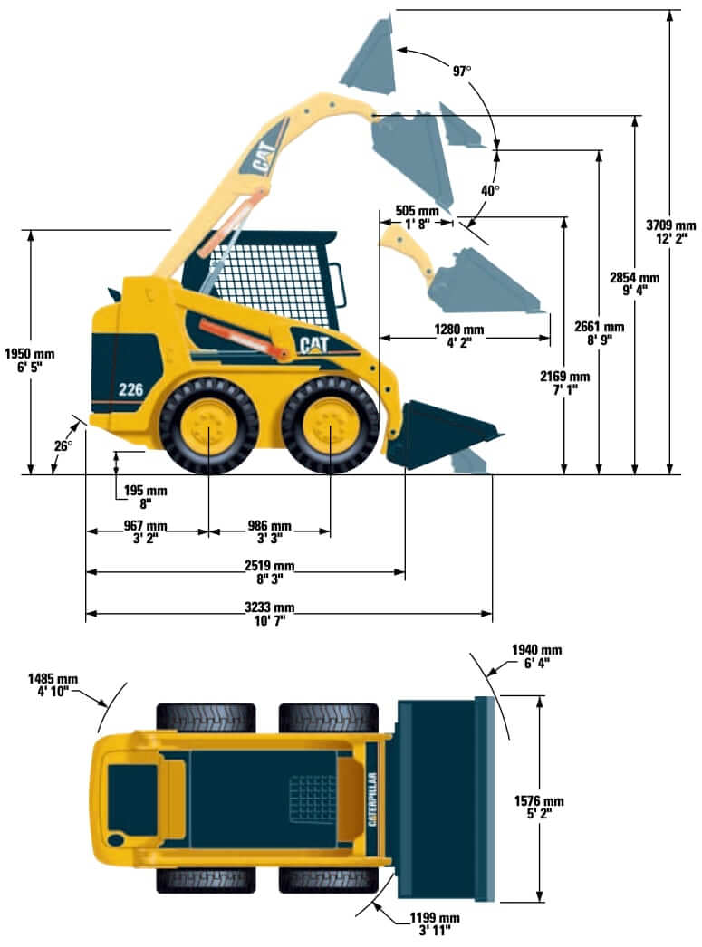CAT 226 Skid Steer Loader Dimensions
