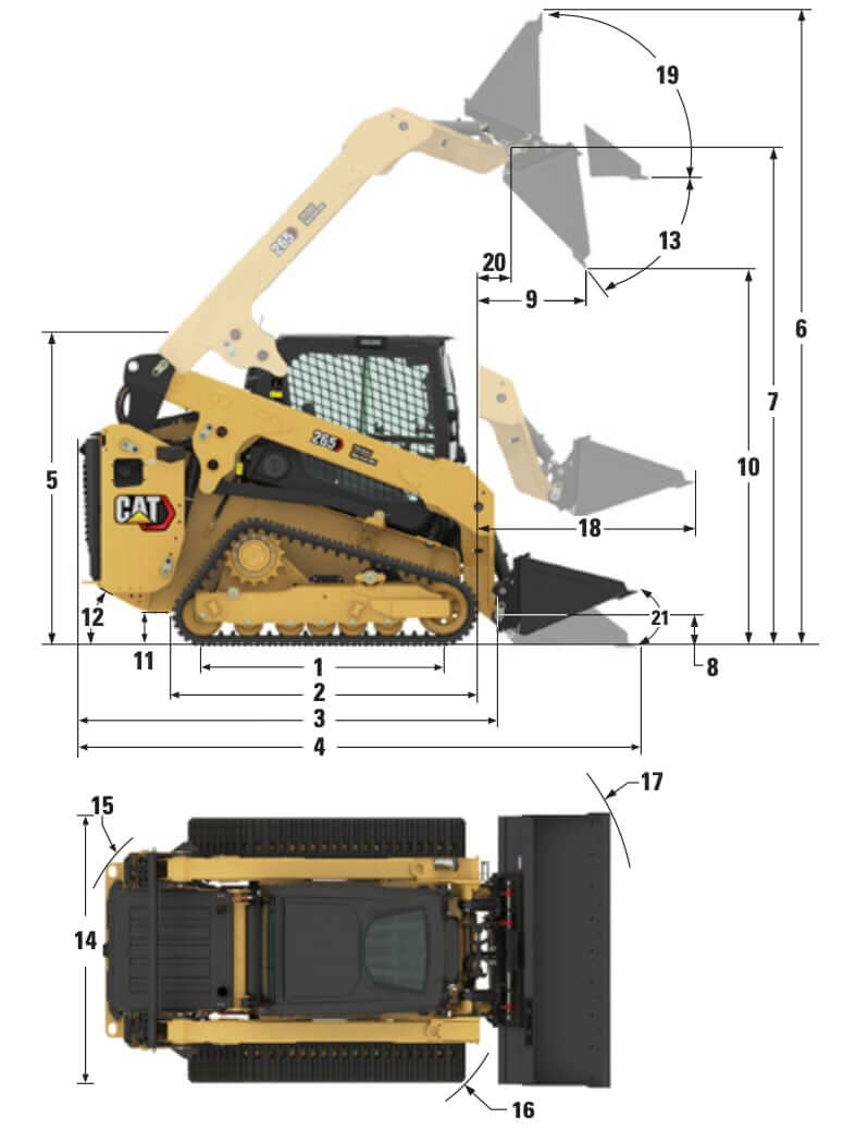 CAT 265 Compact Track Loader Dimensions
