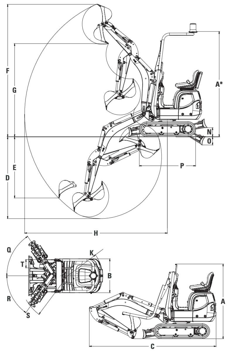 CAT 300.9D Mini Excavator Dimensions and Working Range
