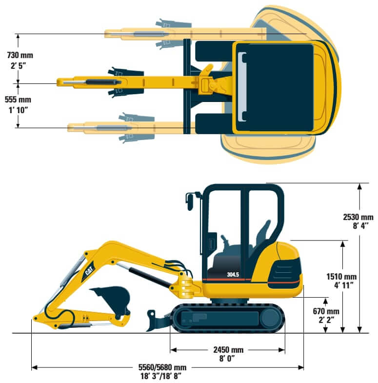 CAT 304.5 Mini Excavator Dimensions