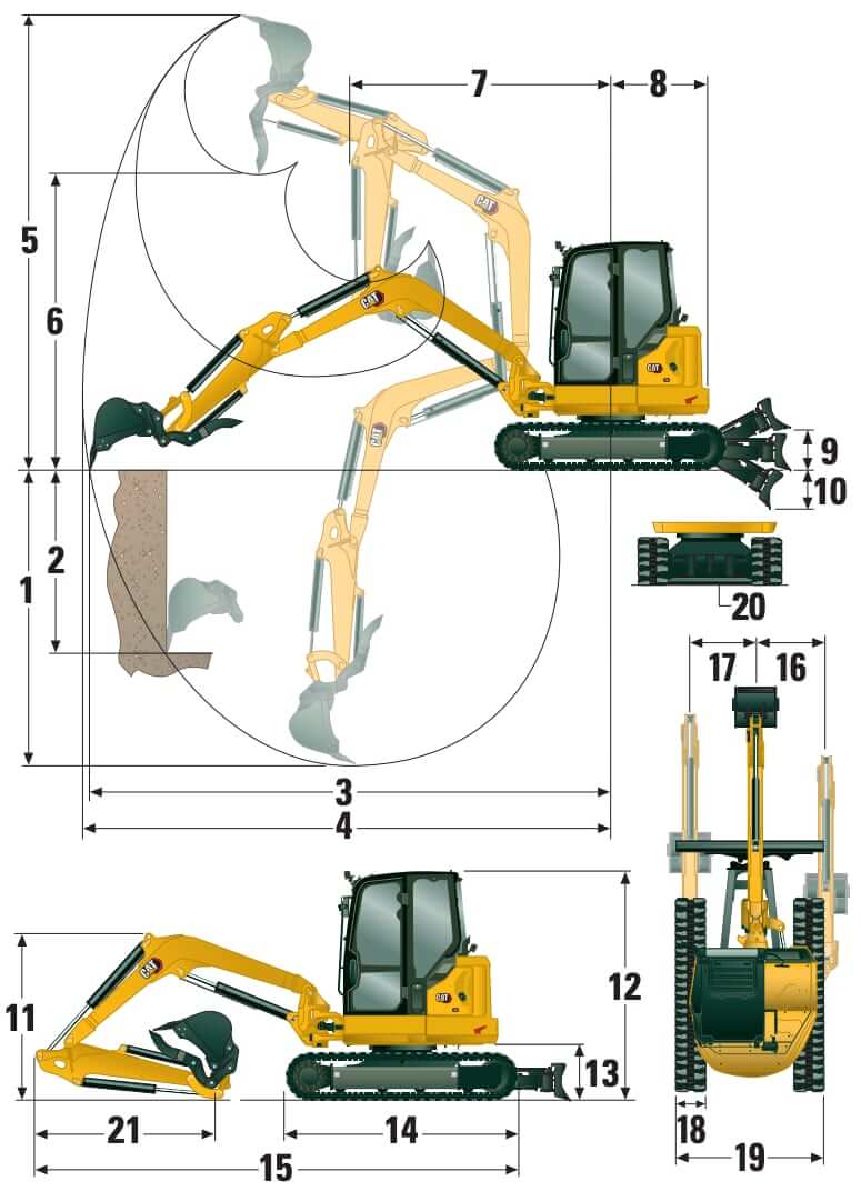 CAT 305 CR Mini Excavator Dimensions and Working Range