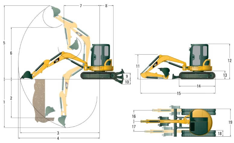 CAT 305E CR Mini Excavator Dimensions