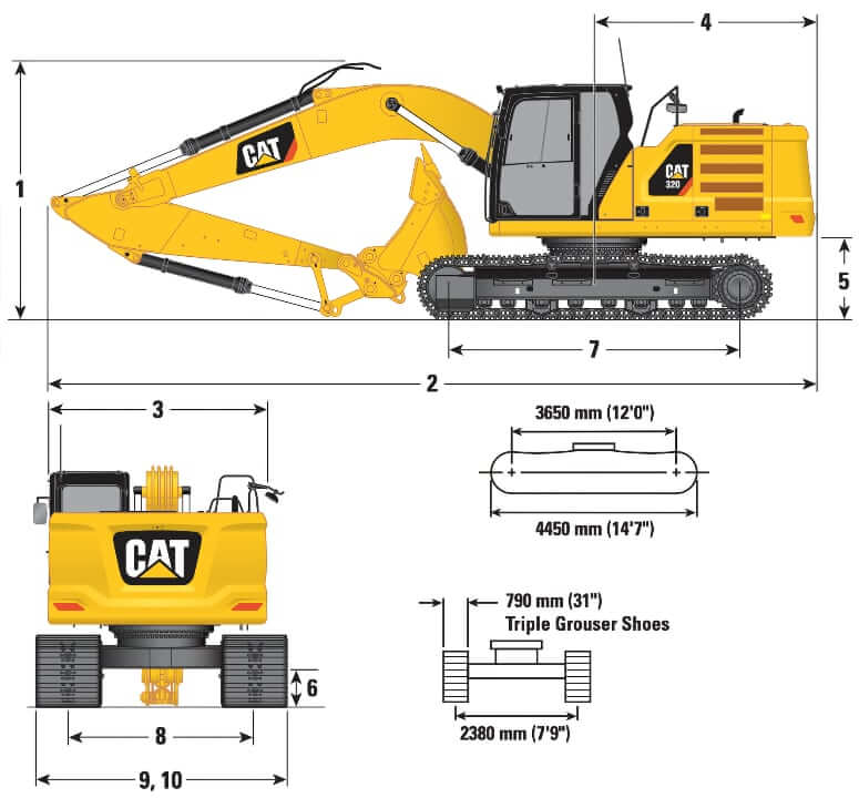 CAT 320L Excavator Dimensions