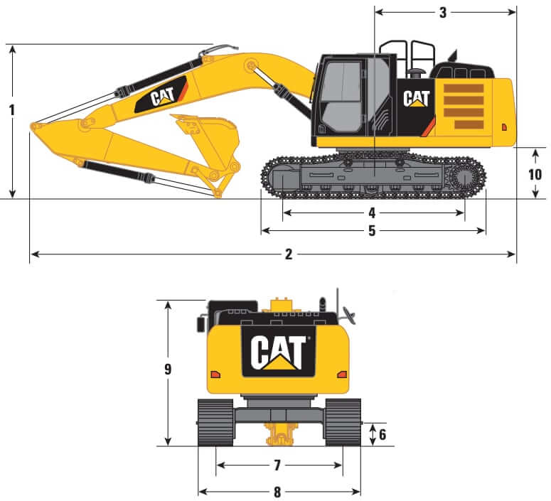 CAT 329E L and LN Excavator Dimensions