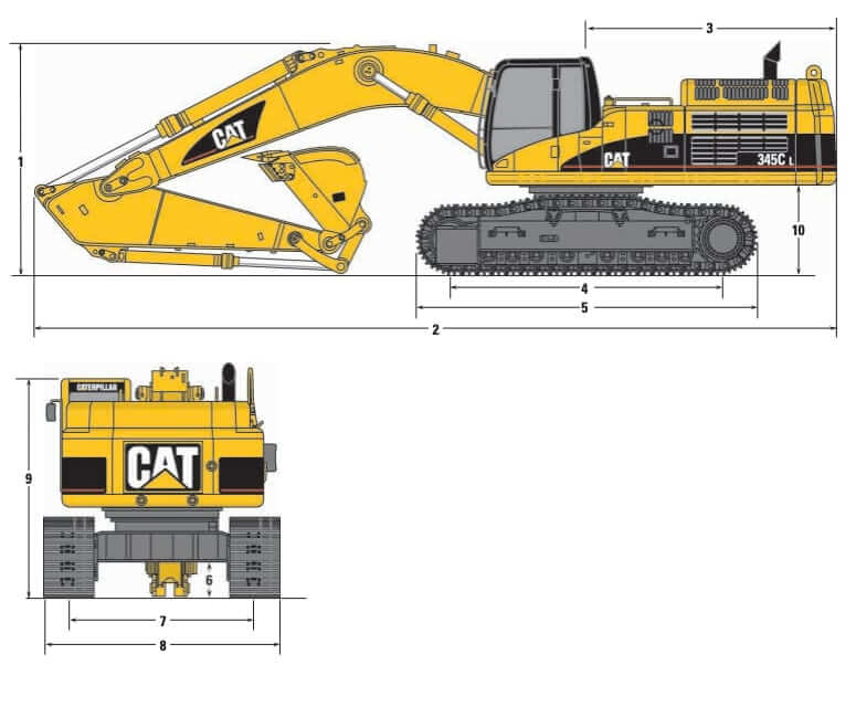 CAT 345C L Excavator Dimensions