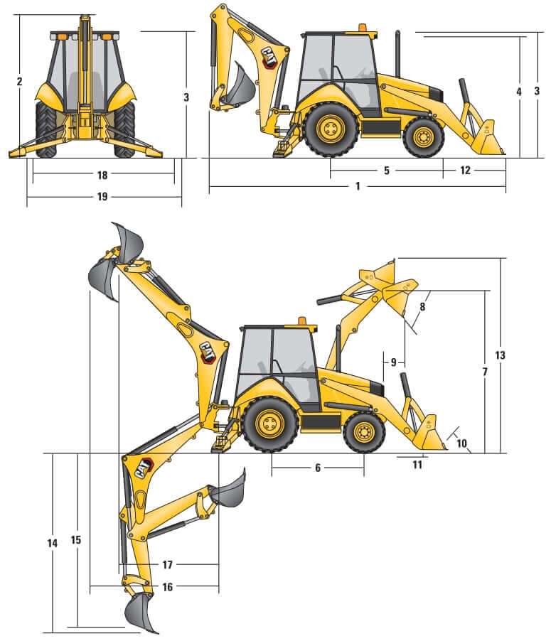 CAT 416 Backhoe Loader Dimensions
