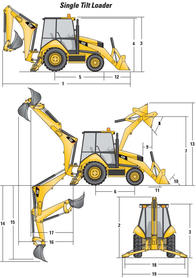 CAT 420 Backhoe Loader Dimensions