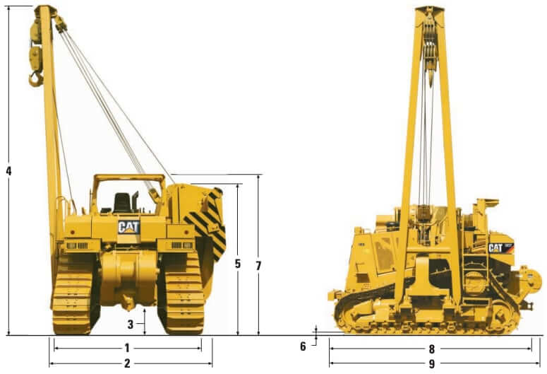 CAT 583T Pipe Layer Dimensions