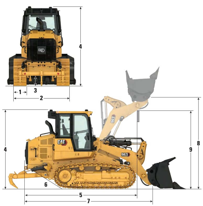 CAT 963 Crawler Loader Dimensions and Working Ranges