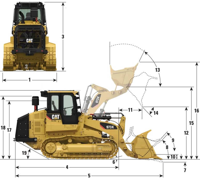 CAT 973K Crawler Loader Dimensions