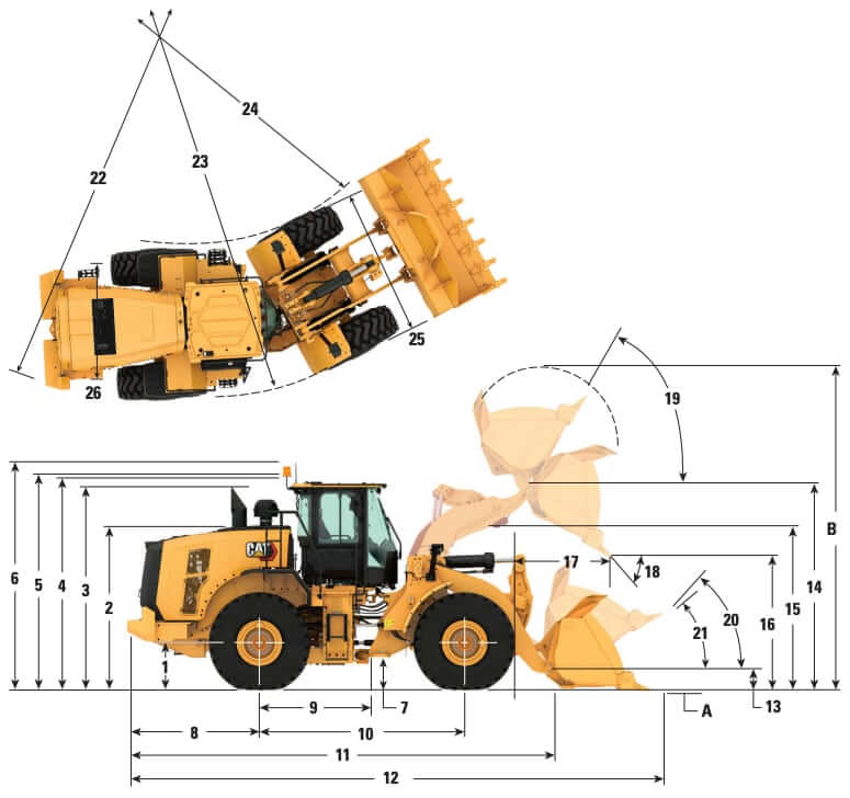 CAT 980 GC Wheel Loader Dimensions