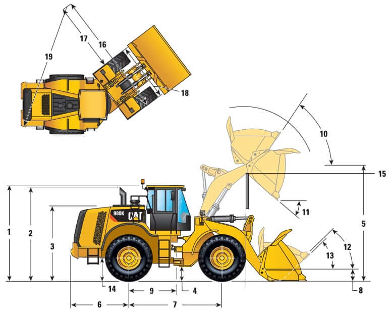 CAT 980K Wheel Loader Dimensions