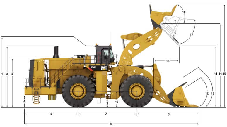 CAT 994K Wheel Loader Dimensions