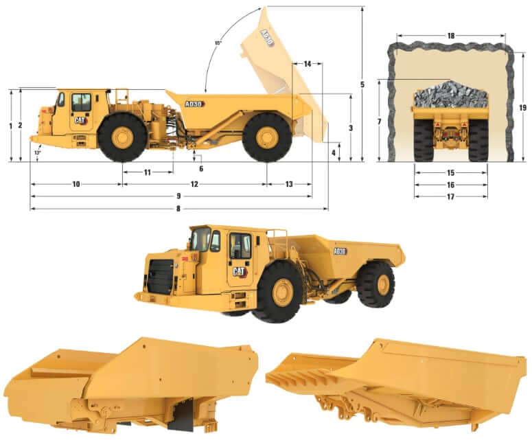 CAT AD30 Underground Truck Dimensions