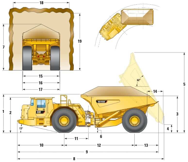 CAT AD45B Underground Truck Dimensions