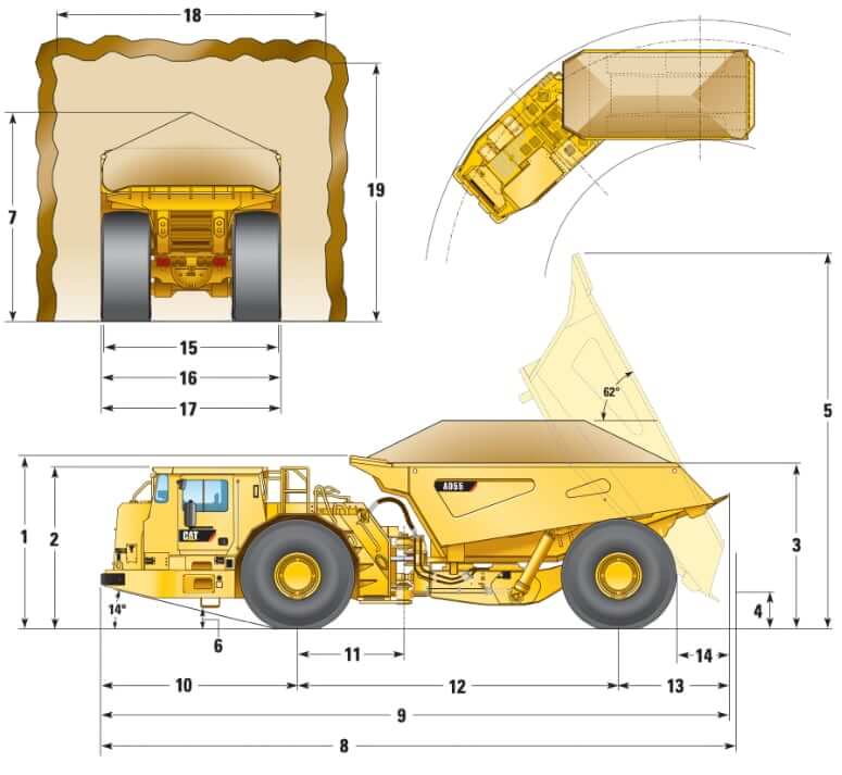 CAT AD55 Underground Truck Dimensions