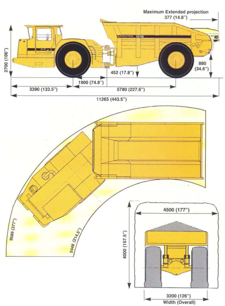 CAT AE40 Series II Underground Ejector Truck Dimensions and Weight