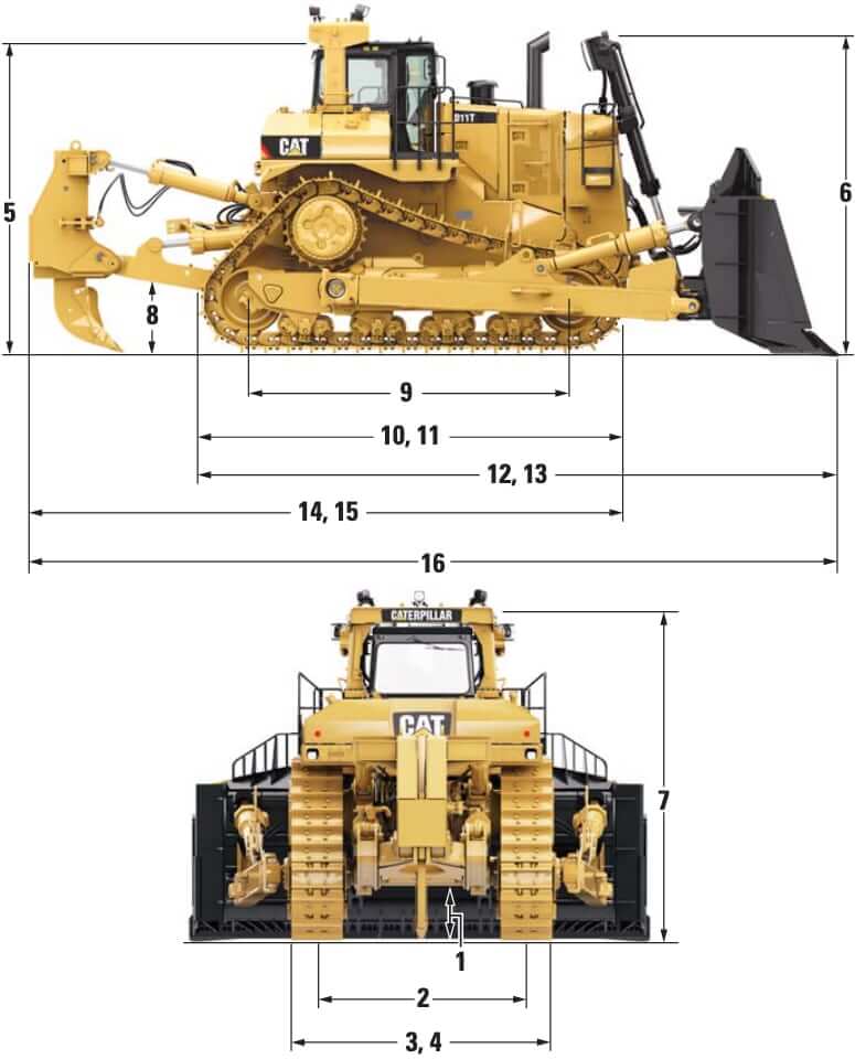 CAT D11T CD Dozer Dimensions