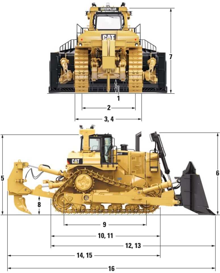 CAT D11T Dozer Dimensions