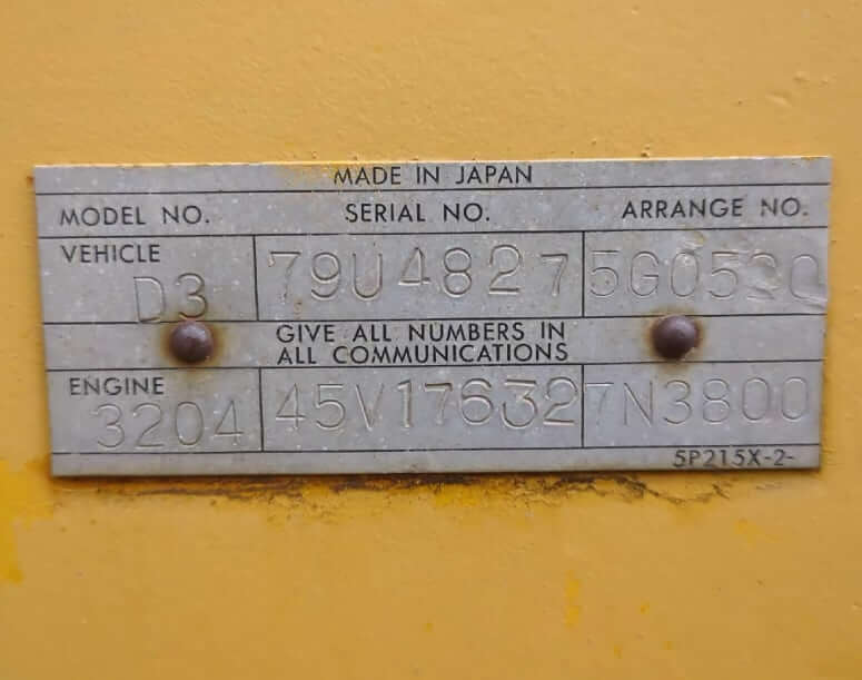 CAT D3 Dozer (1972 - 1979) PIN Serial Number Plate Location