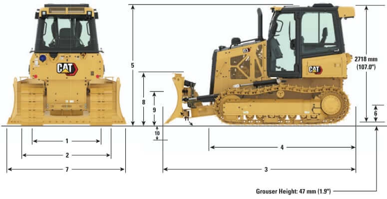 CAT D3 LGP Dozer (2020-2025) Dimensions