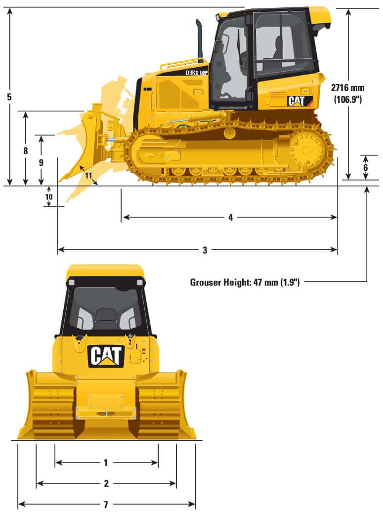 CAT D3K2 Dozer Dimensions