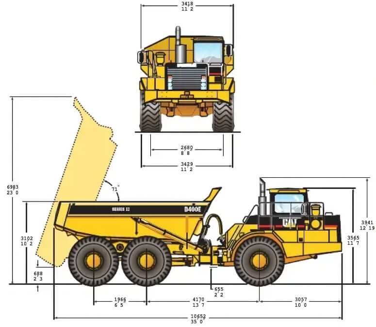 CAT D400E Series II ADT Dimensions