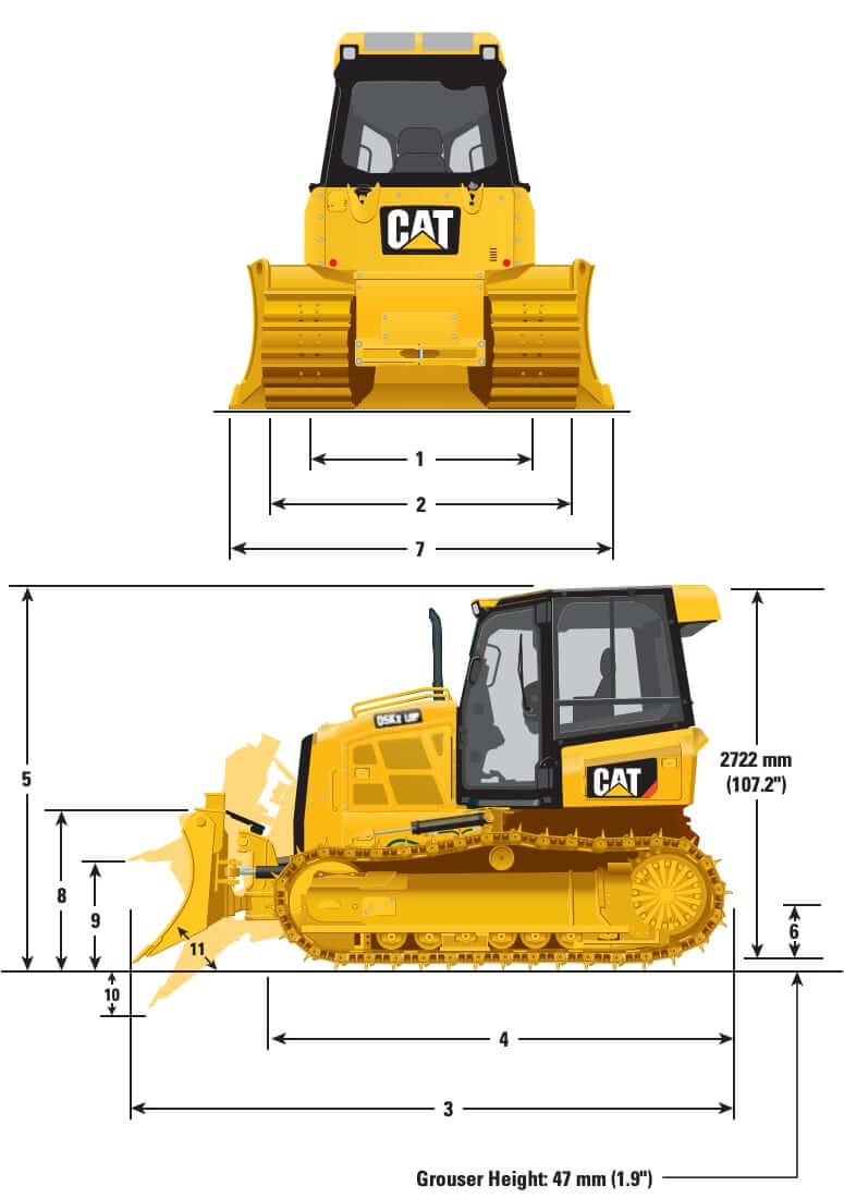 CAT D5K2 Dozer Dimensions
