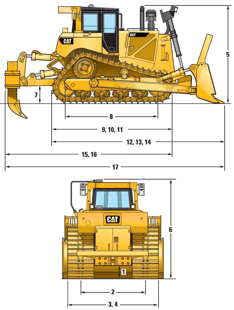 CAT D8T WH Dozer Dimensions