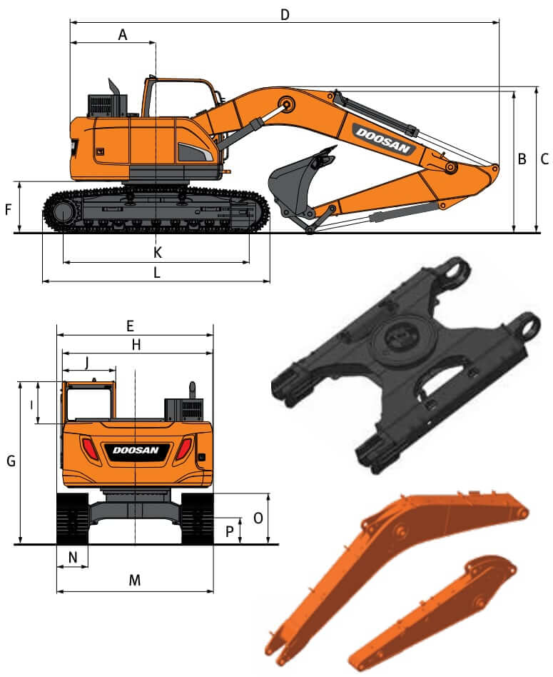 Doosan DX235LCR-5 Excavator Dimensions and Weight