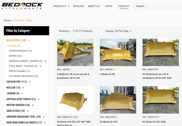 Range of Dozer Blades by Bedrock Attachments